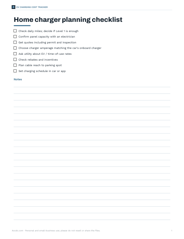 Preview of Home Charger Planning Checklist